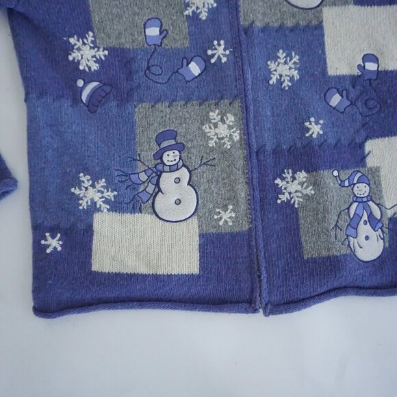 Vintage Croft Barrow Petite Purple Grey Embroidered Snowman Christmas Cardi S - Picture 7 of 11